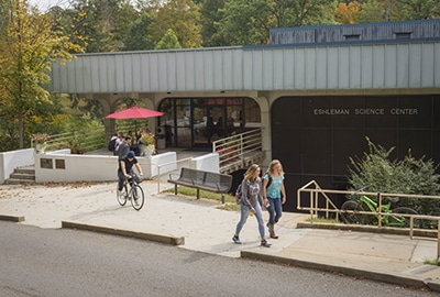 Students walking from campus facility