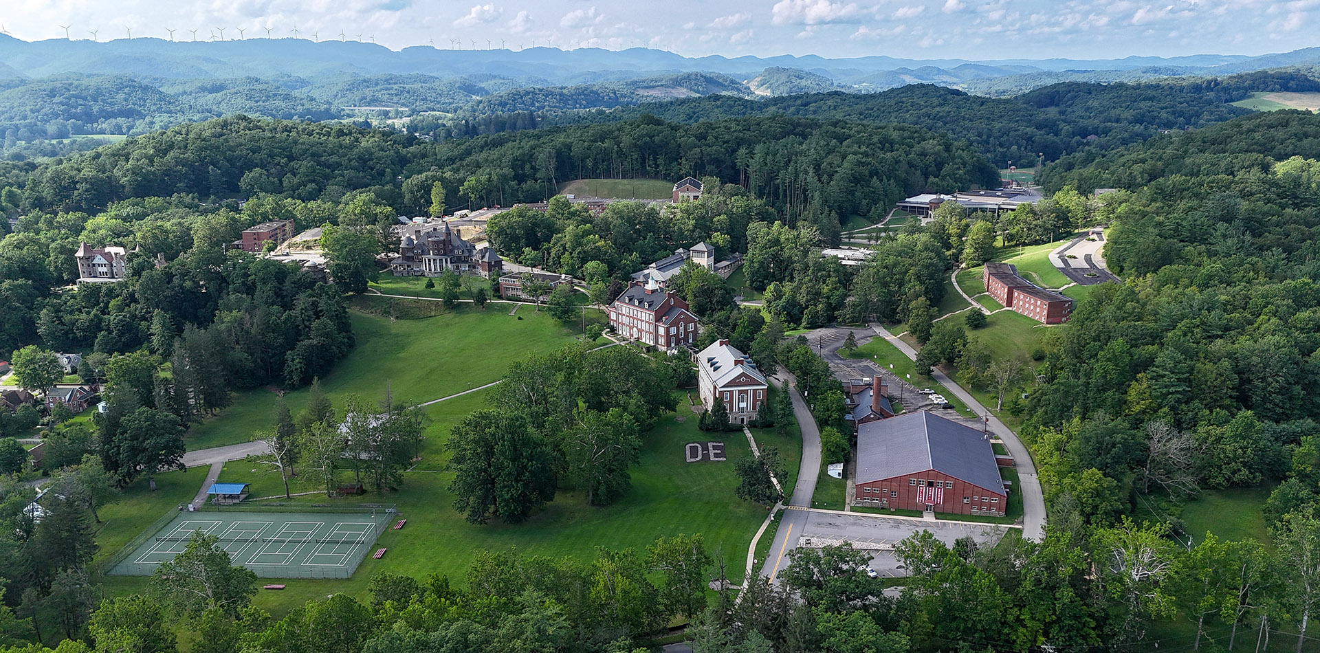 Davis & Elkins College campus aerial view 2025