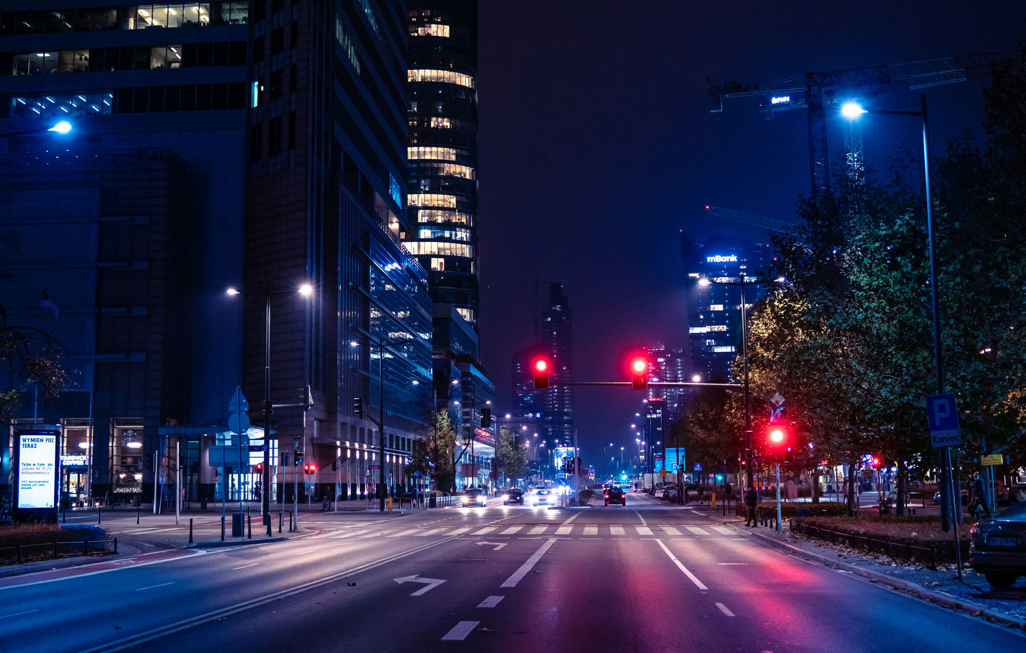 Red light at a city intersection.