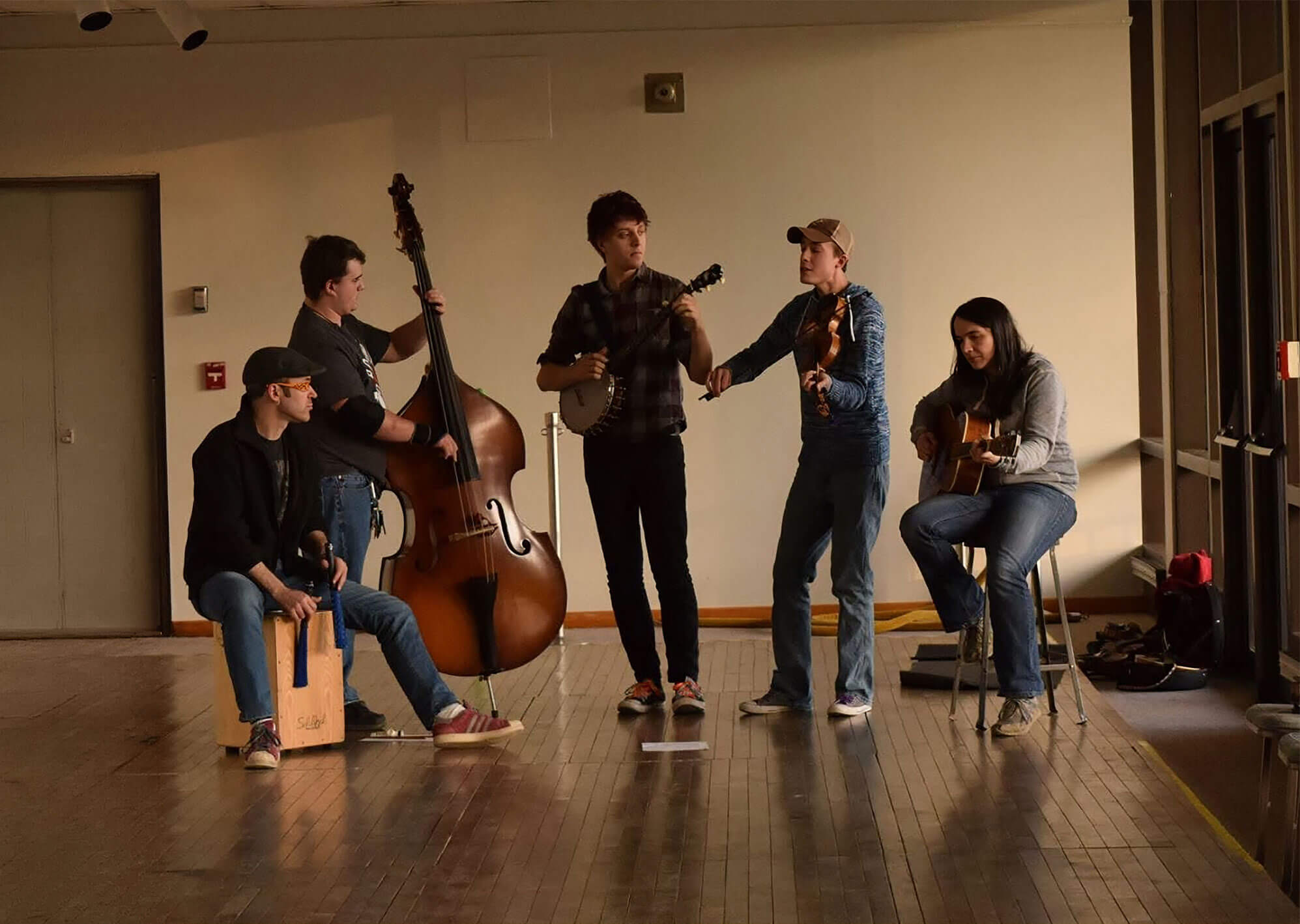 Davis & Elkins College Appalachian Ensemble getting in some pre-show warm-ups.