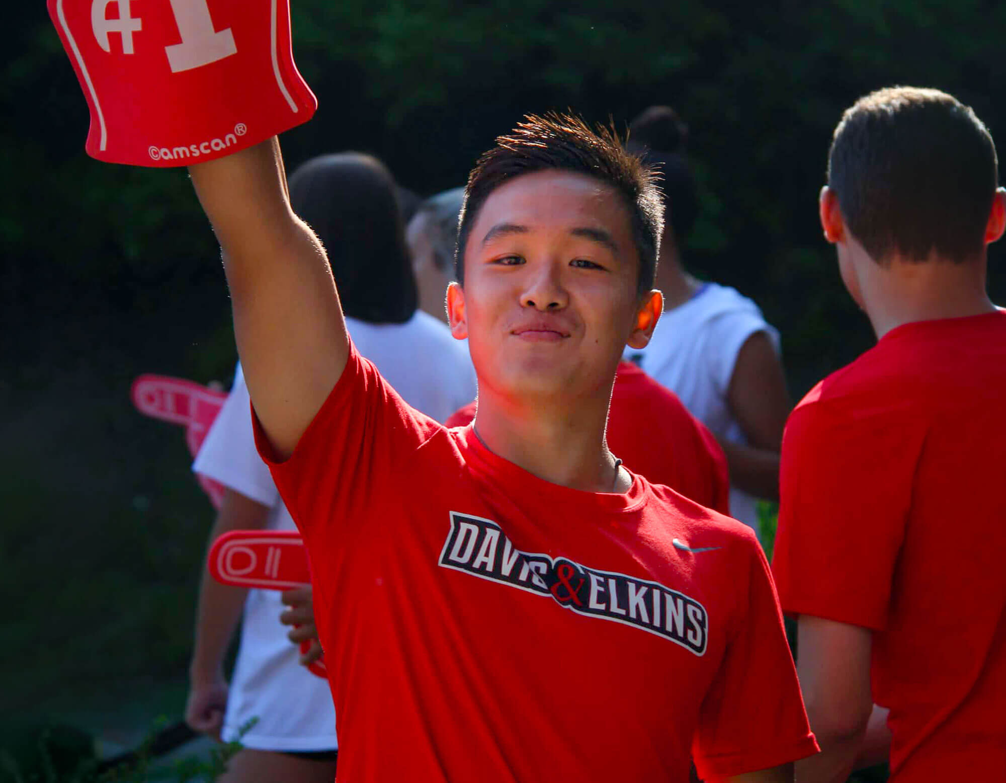Cheering on D&E with a huge foam finger