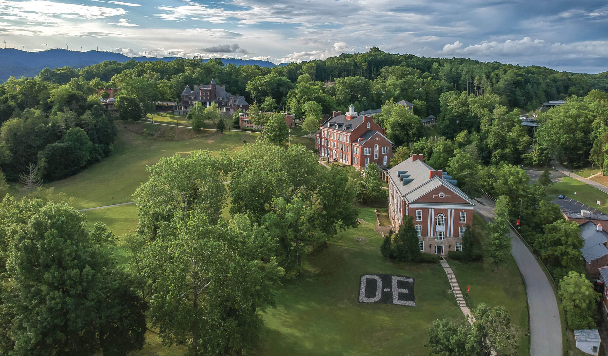 Aerial photograph of the picturesque Davis & Elkins College campus